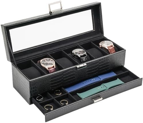 ProCase Watch Box Οργανωτής για άνδρες, 6 Slot Watch Display Case με συρτάρι, Ημέρα του Πατέρα δώρο ανδρών Watch Holder Watch