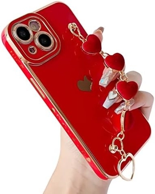 για το iPhone 12 Pro Max Κεφάλαιο,Cute Plating Love Heart Wrist Strap Chain Bracelet Soft συμβατό με