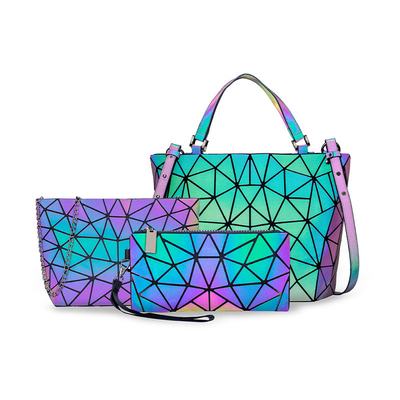 Fashion Geometry Ringer PU Δερμάτινες τσάντες Tote με λέιζερ που αλλάζει χρώμα