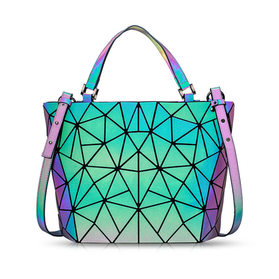 Fashion Geometry Ringer PU Δερμάτινες τσάντες Tote με λέιζερ που αλλάζει χρώμα