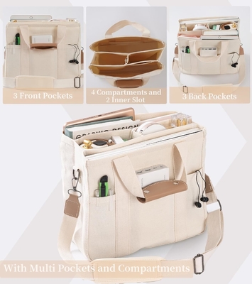 Καμβά Tote Bag με Πολλαπλές Τσέπες Crossbody Tote Bag για Γυναίκες Τρέντυ Shoulder Handbag Everything Tote Bag με Compart