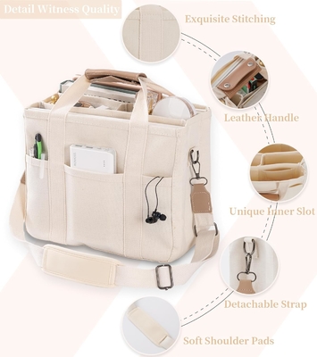 Καμβά Tote Bag με Πολλαπλές Τσέπες Crossbody Tote Bag για Γυναίκες Τρέντυ Shoulder Handbag Everything Tote Bag με Compart