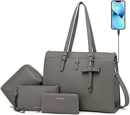 KEYLI 4PC SETS LAPTOP BAG ΓΙΑ Γυναίκες Μεγάλο δερμάτινο ΛΑΠΤΟΠ BRIEFCASE με USB φορτιστή ΠΟΡΤΗΡΙΣΜΟΣ ΠΟΛΙΤΗΡΙΣΜΟΣ ΠΟΛΙΤΗΡΙΣΜΟΣ ΠΟΛΙΤΗΡΙΣΜΟΣ