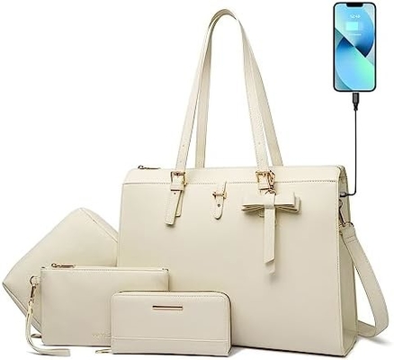 KEYLI 4PC SETS LAPTOP BAG ΓΙΑ Γυναίκες Μεγάλο δερμάτινο ΛΑΠΤΟΠ BRIEFCASE με USB φορτιστή ΠΟΡΤΗΡΙΣΜΟΣ ΠΟΛΙΤΗΡΙΣΜΟΣ ΠΟΛΙΤΗΡΙΣΜΟΣ ΠΟΛΙΤΗΡΙΣΜΟΣ