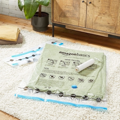 Τσάντες αποθήκευσης με κενό συμπίεση Amazon Basics Zipper με αντλία χεριού, μεσαία, 5 συσκευασίες, λευκές, γαλάζιες