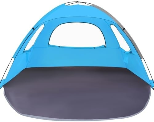 WhiteFang Beach Tent Αντι-UV φορητό καταφύγιο ηλιακής σκιάς για 3/4/6 άτομα, επεκτάσιμο πάτωμα με 3 πλέγματα εξαερισμού