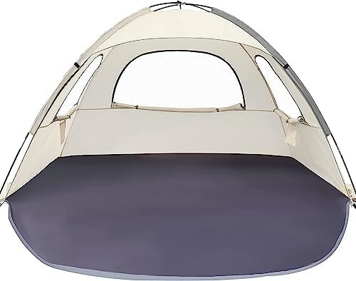 WhiteFang Beach Tent Αντι-UV φορητό καταφύγιο ηλιακής σκιάς για 3/4/6 άτομα, επεκτάσιμο πάτωμα με 3 πλέγματα εξαερισμού