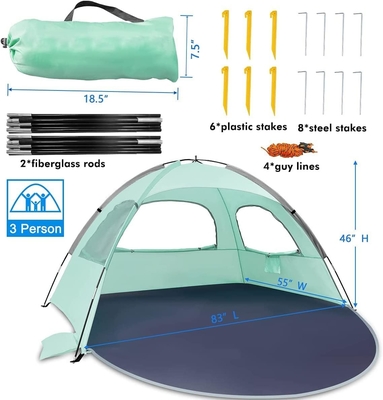 WhiteFang Beach Tent Αντι-UV φορητό καταφύγιο ηλιακής σκιάς για 3/4/6 άτομα, επεκτάσιμο πάτωμα με 3 πλέγματα εξαερισμού