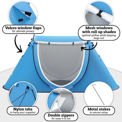 Abco Pop Up Tent για 2 άτομα - Φορητή Καμπίνα με 2 πόρτες, ανθεκτική στο νερό και προστασία από την υπεριώδη ακτινοβολία, τσάντα μεταφοράς - Sky Blue