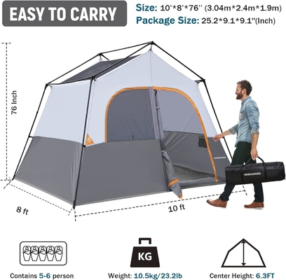 HIKERGARDEN 6 Προσωπική σκηνή κατασκήνωσης - Φορητή εύκολη εγκατάσταση οικογενειακή σκηνή για κατασκήνωση, άνετο αδιάβροχο ύφασμα Καμπίνα σκηνή εξωτερικά