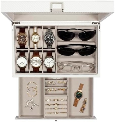 GUKA Watch Box 12 Slot Watch Display Οργανωτής Δερμάτινο Κοσμήματα Κουτί συρτάρι γυαλί Γενέθλια για τους άνδρες Γυναίκες, παιδιά σύζυγος