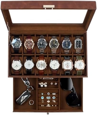 GUKA Watch Box 12 Slot Watch Display Οργανωτής Δερμάτινο Κοσμήματα Κουτί συρτάρι γυαλί Γενέθλια για τους άνδρες Γυναίκες, παιδιά σύζυγος