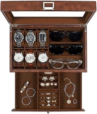GUKA Watch Box 12 Slot Watch Display Οργανωτής Δερμάτινο Κοσμήματα Κουτί συρτάρι γυαλί Γενέθλια για τους άνδρες Γυναίκες, παιδιά σύζυγος