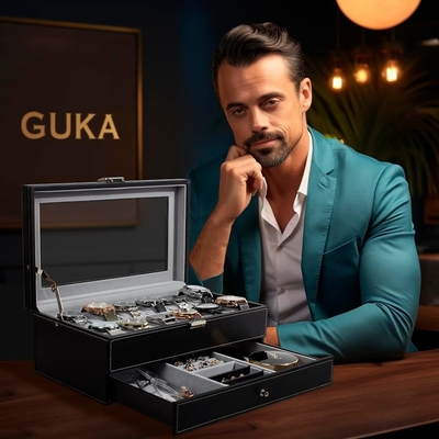 GUKA Watch Box 12 Slot Watch Display Οργανωτής Δερμάτινο Κοσμήματα Κουτί συρτάρι γυαλί Γενέθλια για τους άνδρες Γυναίκες, παιδιά σύζυγος