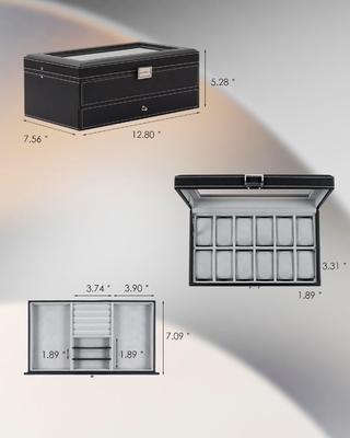 GUKA Watch Box 12 Slot Watch Display Οργανωτής Δερμάτινο Κοσμήματα Κουτί συρτάρι γυαλί Γενέθλια για τους άνδρες Γυναίκες, παιδιά σύζυγος