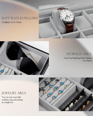 GUKA Watch Box 12 Slot Watch Display Οργανωτής Δερμάτινο Κοσμήματα Κουτί συρτάρι γυαλί Γενέθλια για τους άνδρες Γυναίκες, παιδιά σύζυγος