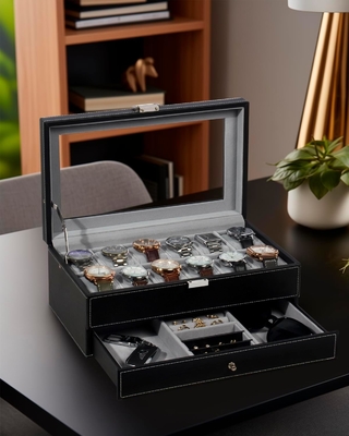 GUKA Watch Box 12 Slot Watch Display Οργανωτής Δερμάτινο Κοσμήματα Κουτί συρτάρι γυαλί Γενέθλια για τους άνδρες Γυναίκες, παιδιά σύζυγος