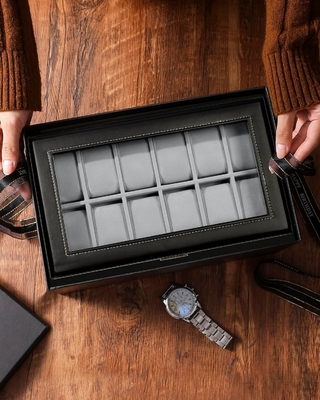 GUKA Watch Box 12 Slot Watch Display Οργανωτής Δερμάτινο Κοσμήματα Κουτί συρτάρι γυαλί Γενέθλια για τους άνδρες Γυναίκες, παιδιά σύζυγος