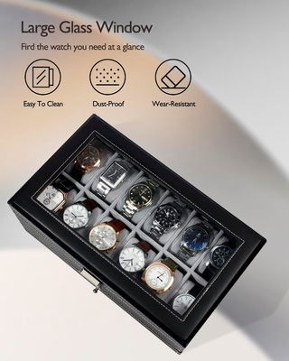 GUKA Watch Box 12 Slot Watch Display Οργανωτής Δερμάτινο Κοσμήματα Κουτί συρτάρι γυαλί Γενέθλια για τους άνδρες Γυναίκες, παιδιά σύζυγος