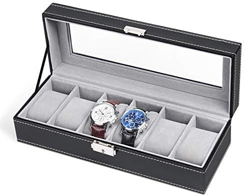 NEX 6 Slots Watch Box Οργανωτής για άνδρες, Μαύρο ρολόι Κρατητής Στάβλος Εμφάνιση Κουτί Αποθήκευσης