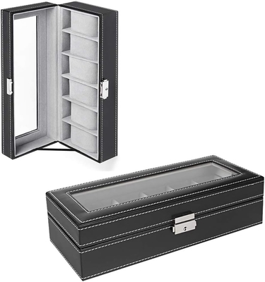 NEX 6 Slots Watch Box Οργανωτής για άνδρες, Μαύρο ρολόι Κρατητής Στάβλος Εμφάνιση Κουτί Αποθήκευσης