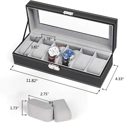 NEX 6 Slots Watch Box Οργανωτής για άνδρες, Μαύρο ρολόι Κρατητής Στάβλος Εμφάνιση Κουτί Αποθήκευσης