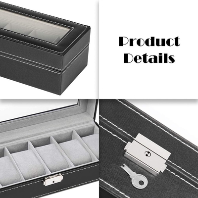 NEX 6 Slots Watch Box Οργανωτής για άνδρες, Μαύρο ρολόι Κρατητής Στάβλος Εμφάνιση Κουτί Αποθήκευσης