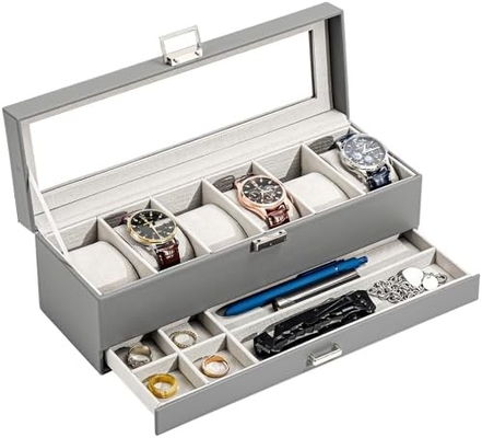 ProCase Watch Box Οργανωτής για άνδρες, 6 Slot Watch Display Case με συρτάρι, Ημέρα του Πατέρα δώρο ανδρών Watch Holder Watch
