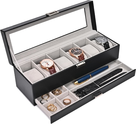 ProCase Watch Box Οργανωτής για άνδρες, 6 Slot Watch Display Case με συρτάρι, Ημέρα του Πατέρα δώρο ανδρών Watch Holder Watch