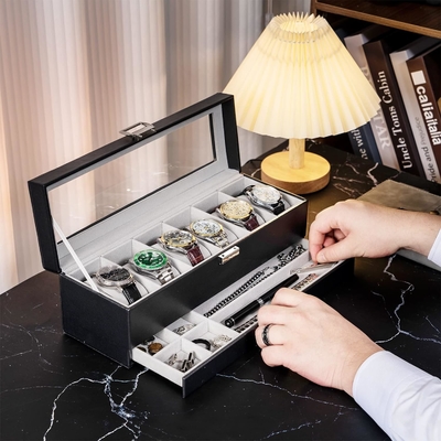 ProCase Watch Box Οργανωτής για άνδρες, 6 Slot Watch Display Case με συρτάρι, Ημέρα του Πατέρα δώρο ανδρών Watch Holder Watch