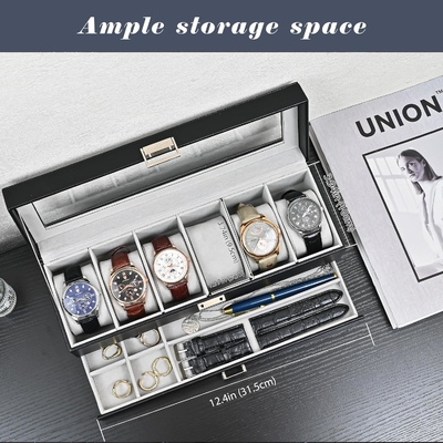 ProCase Watch Box Οργανωτής για άνδρες, 6 Slot Watch Display Case με συρτάρι, Ημέρα του Πατέρα δώρο ανδρών Watch Holder Watch