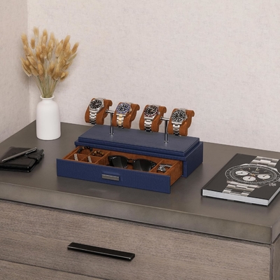 ROTHWELL Luxury Watch Display Case για 4 ρολόγια ️ Δερμάτινο κουτί ρολογιού με ακρυλικό κάλυμμα και αφαιρούμενο διαφάνειο σε μαξιλάρια