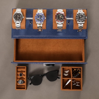 ROTHWELL Luxury Watch Display Case για 4 ρολόγια ️ Δερμάτινο κουτί ρολογιού με ακρυλικό κάλυμμα και αφαιρούμενο διαφάνειο σε μαξιλάρια