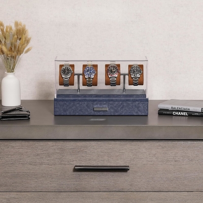 ROTHWELL Luxury Watch Display Case για 4 ρολόγια ️ Δερμάτινο κουτί ρολογιού με ακρυλικό κάλυμμα και αφαιρούμενο διαφάνειο σε μαξιλάρια