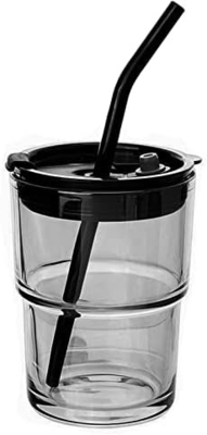 13oz/400ml Tumbler Γυαλί νερού, Κύπελλα με άχυρο και το καπάκι σφραγισμένο μεταφέρετε για καφέ, παγωμένο τσάι, παχύ τοίχωμα μονωμένο γυαλί