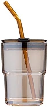 13oz/400ml Tumbler Γυαλί νερού, Κύπελλα με άχυρο και το καπάκι σφραγισμένο μεταφέρετε για καφέ, παγωμένο τσάι, παχύ τοίχωμα μονωμένο γυαλί