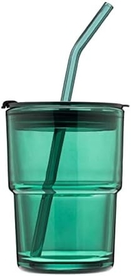 13oz/400ml Tumbler Γυαλί νερού, Κύπελλα με άχυρο και το καπάκι σφραγισμένο μεταφέρετε για καφέ, παγωμένο τσάι, παχύ τοίχωμα μονωμένο γυαλί