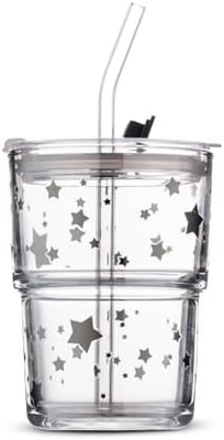 13oz/400ml Tumbler Γυαλί νερού, Κύπελλα με άχυρο και το καπάκι σφραγισμένο μεταφέρετε για καφέ, παγωμένο τσάι, παχύ τοίχωμα μονωμένο γυαλί