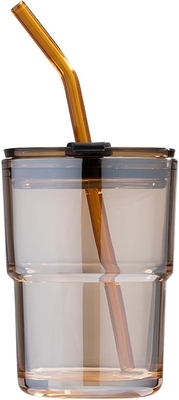 13oz/400ml Tumbler Γυαλί νερού, Κύπελλα με άχυρο και το καπάκι σφραγισμένο μεταφέρετε για καφέ, παγωμένο τσάι, παχύ τοίχωμα μονωμένο γυαλί