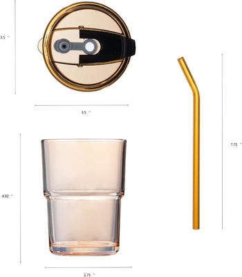 13oz/400ml Tumbler Γυαλί νερού, Κύπελλα με άχυρο και το καπάκι σφραγισμένο μεταφέρετε για καφέ, παγωμένο τσάι, παχύ τοίχωμα μονωμένο γυαλί