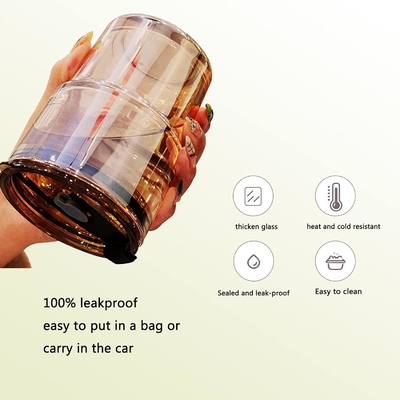 13oz/400ml Tumbler Γυαλί νερού, Κύπελλα με άχυρο και το καπάκι σφραγισμένο μεταφέρετε για καφέ, παγωμένο τσάι, παχύ τοίχωμα μονωμένο γυαλί