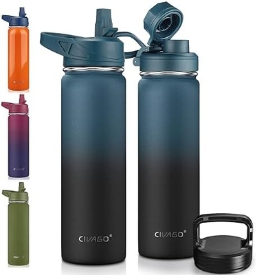 32 oz μπουκάλι απομονωμένου νερού με καλαμάκι, ατσάλινο αθλητικό ποτήρι νερού μπουκάλι με 3 καπάκια (καλαμάκι, βρύση και καπάκι χειριστή)
