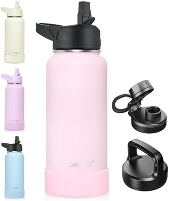 32 oz μπουκάλι απομονωμένου νερού με καλαμάκι, ατσάλινο αθλητικό ποτήρι νερού μπουκάλι με 3 καπάκια (καλαμάκι, βρύση και καπάκι χειριστή)