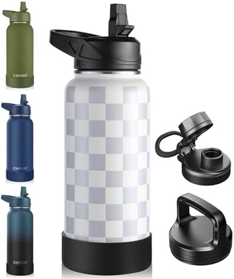 32 oz μπουκάλι απομονωμένου νερού με καλαμάκι, ατσάλινο αθλητικό ποτήρι νερού μπουκάλι με 3 καπάκια (καλαμάκι, βρύση και καπάκι χειριστή)