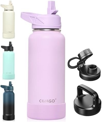 32 oz μπουκάλι απομονωμένου νερού με καλαμάκι, ατσάλινο αθλητικό ποτήρι νερού μπουκάλι με 3 καπάκια (καλαμάκι, βρύση και καπάκι χειριστή)