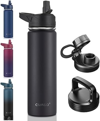 32 oz μπουκάλι απομονωμένου νερού με καλαμάκι, ατσάλινο αθλητικό ποτήρι νερού μπουκάλι με 3 καπάκια (καλαμάκι, βρύση και καπάκι χειριστή)
