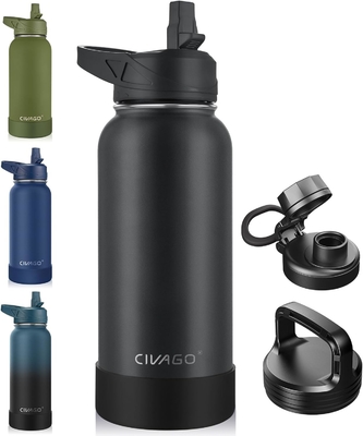 32 oz μπουκάλι απομονωμένου νερού με καλαμάκι, ατσάλινο αθλητικό ποτήρι νερού μπουκάλι με 3 καπάκια (καλαμάκι, βρύση και καπάκι χειριστή)