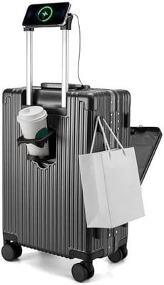 20in Aluminium Frame Hardside Spinner Wheel Luggage, Ενσωματωμένη κλειδαριά TSA Να μεταφέρετε στην βαλίτσα, με κάλυμμα ποτηριού &amp; USB Port