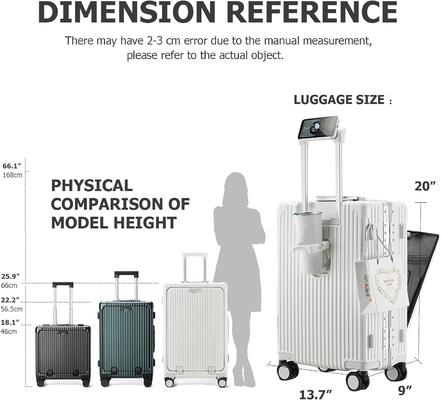 20in Aluminium Frame Hardside Spinner Wheel Luggage, Ενσωματωμένη κλειδαριά TSA Να μεταφέρετε στην βαλίτσα, με κάλυμμα ποτηριού &amp; USB Port