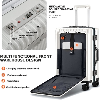 20in Aluminium Frame Hardside Spinner Wheel Luggage, Ενσωματωμένη κλειδαριά TSA Να μεταφέρετε στην βαλίτσα, με κάλυμμα ποτηριού &amp; USB Port